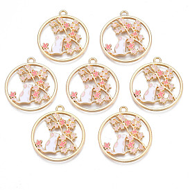 Crémaillère placage pendentifs en émail d'alliage, sans cadmium et sans nickel et sans plomb, or et de lumière, fleur avec le lapin