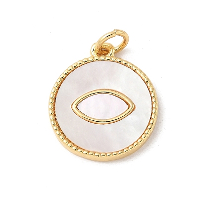 Подвески из латуни с натуральными белыми ракушками, плоские круглые подвески с прыгающими кольцами, долговечный, без свинца и без кадмия, стойки покрытие