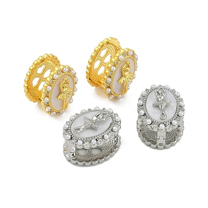 Овальные серьги-кольца с изображением девушки-балерины из латуни с микропаве из прозрачных кубических цирконий для женщин, с пластиковой имитацией жемчуга и ракушки