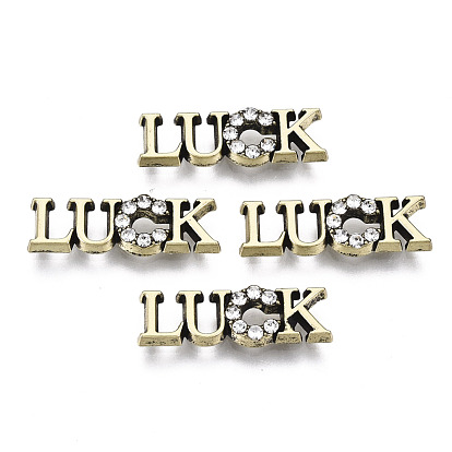 Tibetan Style Alloy Cabochons, with Rhinestone, Word Luck