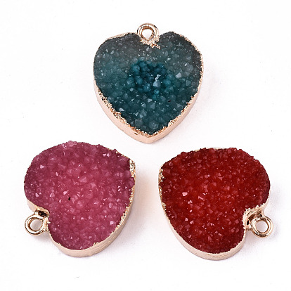 Druzy Resin Pendants, with Edge Light Gold Plated Iron Loops, Heart