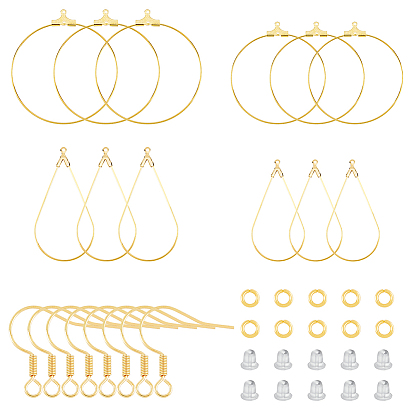 DIY Geometry Earring Making Kit, Including Teardrop & Flat Round Steel & Brass Wire Pendants, Brass Earring Hooks & Jump Rings, Plastic Ear Nuts