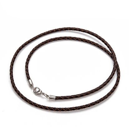 Braided Leather Cords, for Necklace Making, with Brass Lobster Clasps