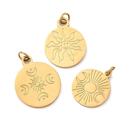 304 подвески из нержавеющей стали, плоские круглые прелести, ионное покрытие (ip), реальный 18 k позолоченный