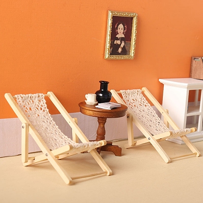 Modèle de chaise longue en bois, mini-meubles, décorations de jardin de maison de poupée miniature