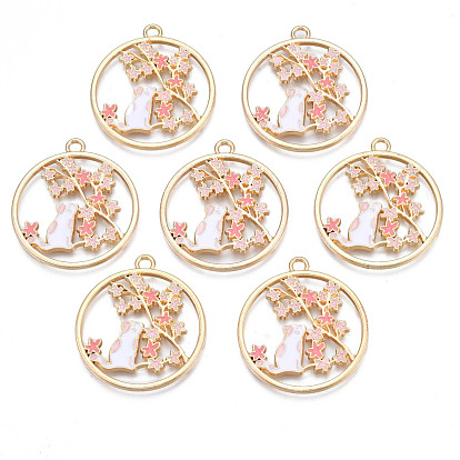 Crémaillère placage pendentifs en émail d'alliage, sans cadmium et sans nickel et sans plomb, or et de lumière, fleur avec le lapin