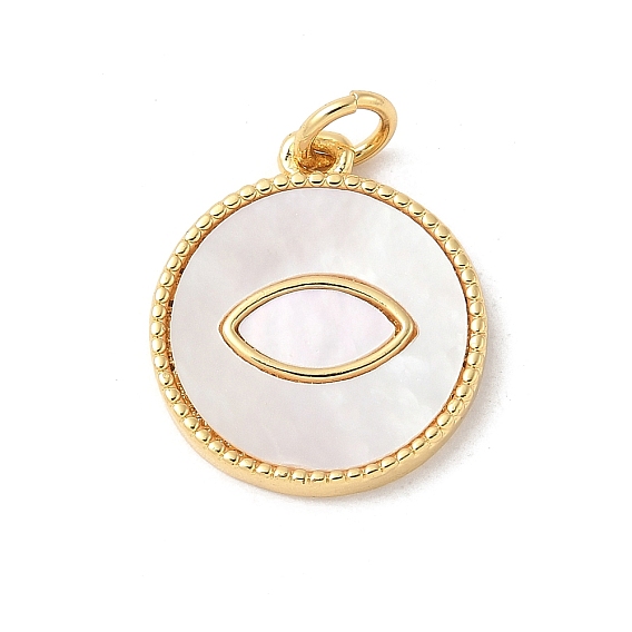 Подвески из латуни с натуральными белыми ракушками, плоские круглые подвески с прыгающими кольцами, долговечный, без свинца и без кадмия, стойки покрытие
