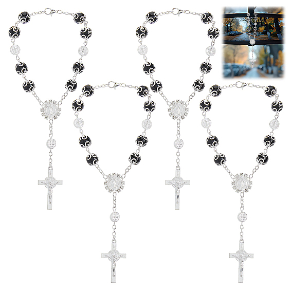 4шт. браслеты из сплава с подвесками в виде креста и Иисуса, круглые браслеты из стеклянных бусин для женщин