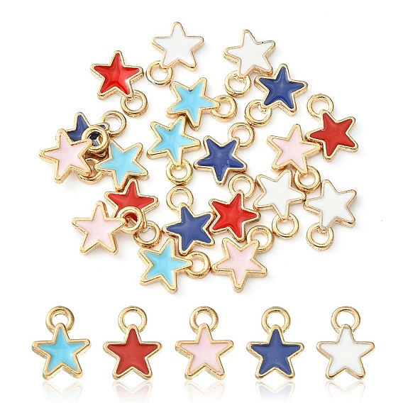20Pcs 5 Styles Alloy Enamel Charms, Star, Light Gold