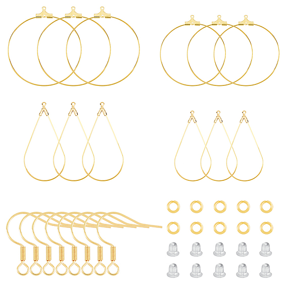 DIY Geometry Earring Making Kit, Including Teardrop & Flat Round Steel & Brass Wire Pendants, Brass Earring Hooks & Jump Rings, Plastic Ear Nuts