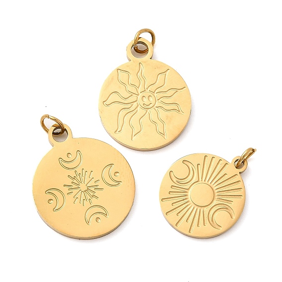 304 подвески из нержавеющей стали, плоские круглые прелести, ионное покрытие (ip), реальный 18 k позолоченный