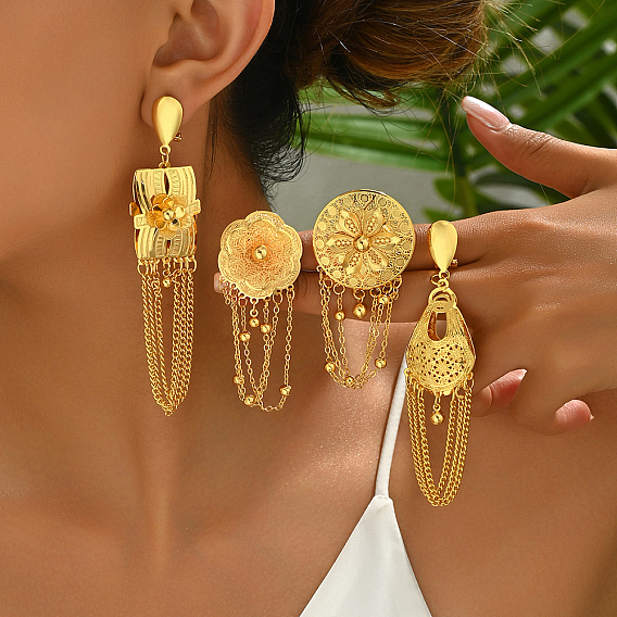 Железа болтаться серьги, цепочка-оберег, реальный 18 k позолоченный