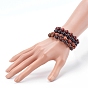 Natural Wood Beaded Stretch Bracelets Sets, with Non-Magnetic Synthetic Hematite Beads, Round