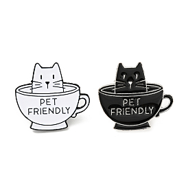 Cat with Cup Enamel Pin, Word Pet Friendly Alloy Badge for Backpack Clothes, Electrophoresis Black