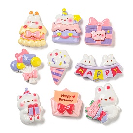 Rabbit/Balloon/Ice Cream/Box/Food Birthday Theme Opaque Resin Decoden Cabochons, Cartoon Cabochons, for Jewelry Making