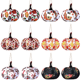 Gorgecraft 12Pcs 6 Colors Cloth Pendant Decorations, with Hemp Rope & Foam Filled, Autumn Theme, Pumpkin with Pattern