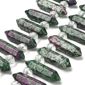 Natural Ruby in Zoisite Double Terminated Point Beads Strands, with Glass Beads, Faceted Bullet, Top Drilled