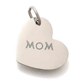 День матери антикоррозийные 304 подвески из нержавеющей стали, с целью перехода в кольце, Сердце со словом мама-оберег
