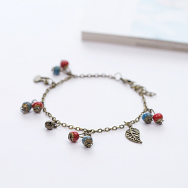 Браслеты на ногу с кисточками из старинного сплава в форме листа-колокольчика и фарфоровых бусин-рондель для женщин