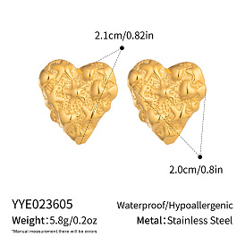304 Pendientes de botón con forma de corazón texturizado de acero inoxidable para mujer
