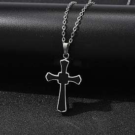 304 Stainless Steel Black Enamel Cross Urn Ashes Necklaces, Cable Chain Necklaces for Women Men