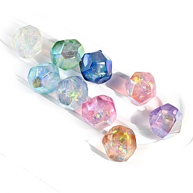 10Pcs Gradient Color & UV Plating Rainbow Iridescent Opaque Resin Beads, Faceted, Pentagon