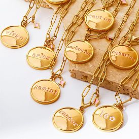 Ожерелье с плоской круглой подвеской из титановой стали и цепочками со скрепками для женщин, золотые