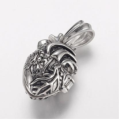 304 Stainless Steel Locket Pendants, Cage Pendants, with Magnetic, Heart