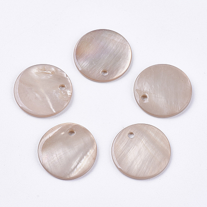 Spray Painted Natural Freshwater Shell Pendants, Flat Round Charms
