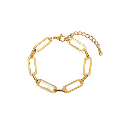 Exquisite Stainless Steel Rectangle Chain Bracelet for Women with 18k Gold PVD Plating and Hand-Cut Links