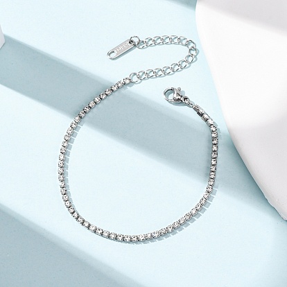 304 браслеты-цепочки из нержавеющей стали со стразами для женщин, плоско-круглые