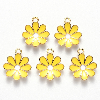 Alloy Enamel Pendants, Flower, Light Gold