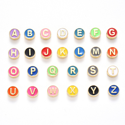 Legierung Emaille-Perlen, cadmiumfrei und bleifrei, Alphabet, Buchstabe a ~ z, Licht Gold