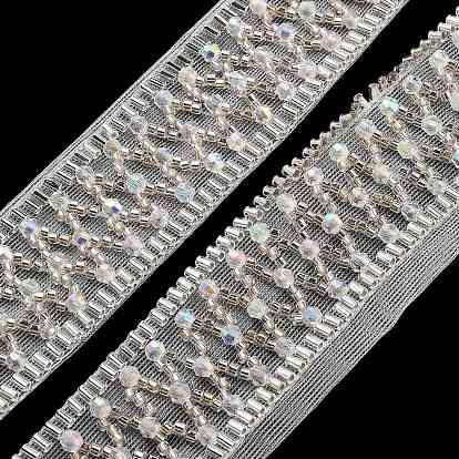 Polyester Lace Trims, with ABS Imitation Pearl Beads and Glass