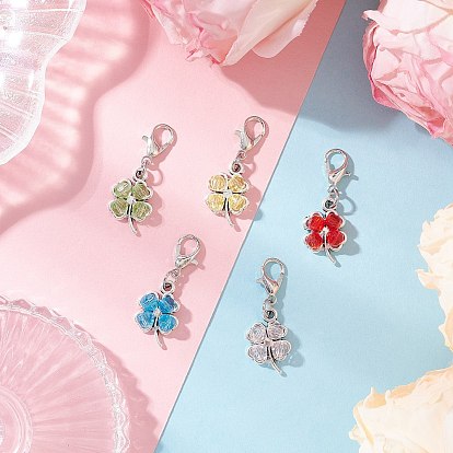 Подвесные украшения из стеклянного клевера, Застежки-когти из сплава омара, подвески для украшений сумок