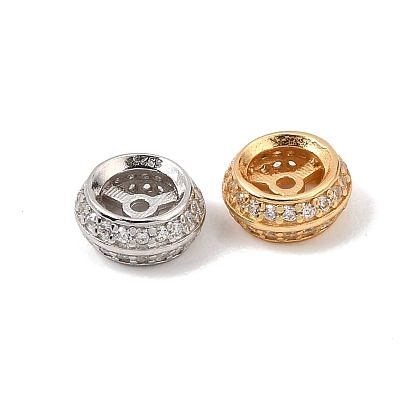 925 Sterling Silver Micro Pave Clear Cubic Zirconia Spacer Beads, Rack Plating, Long-Lasting Plated, Rondelle, with 925 Stamp