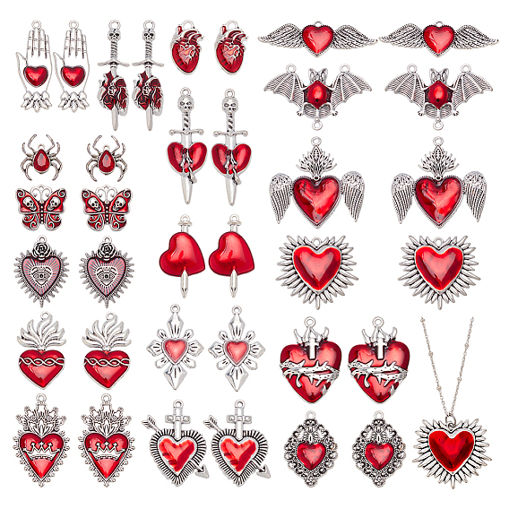 36шт. 18 стили: готический стиль, подвески из цинкового сплава с эмалью, античное серебро