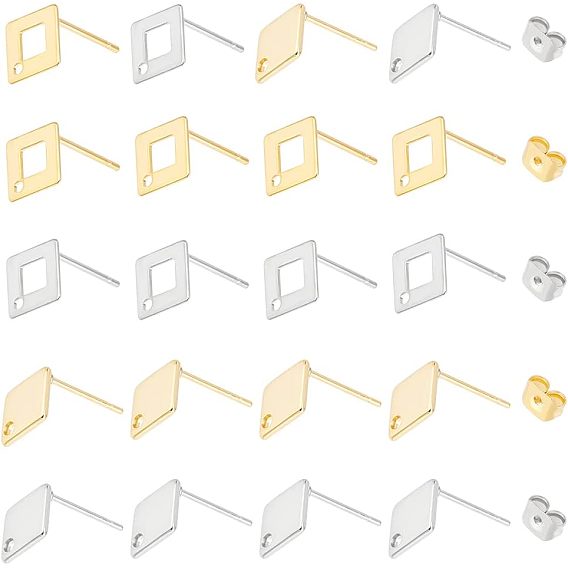 40шт. 4 стиль 304 и 201 фурнитура для сережек-гвоздиков из нержавеющей стали, с отверстием и гайками 20шт.