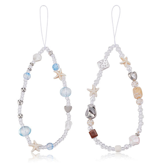 Ремешки для мобильных телефонов из синтетической бирюзы, акрила и стекла, морская звезда