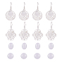 Brass Earring Hooks, with Glass Cabochons and Alloy Cabochon Settings, Flower & Flat Round