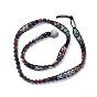 Three Loops Frosted Natural Gemstone Beads Wrap Bracelets, with Cowhide Leather Cord and Zinc Alloy Shank Buttons, with Burlap Packing Pouches Drawstring Bags