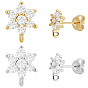 6 Pairs 2 Colors Brass Micro Pave Cubic Zirconia Stud Earring Findings, Cadmium Free & Lead Free, Flower with Loop, Long Lasting Plated