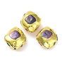 Rack Plating Brass Beads with Dyed Baroque Natural Keshi Pearl, Long-Lasting Plated, Rhombus