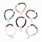 Chakra-Schmuck, natürliche gemischte Steinperlen Charme Armbänder, mit Messing-Zubehör, gewebtes Netz mit Feder