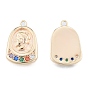 Brass Micro Pave Colorful Cubic Zirconia Pendants, Cadmium Free & Nickel Free & Lead Free, Half Oval with Woman