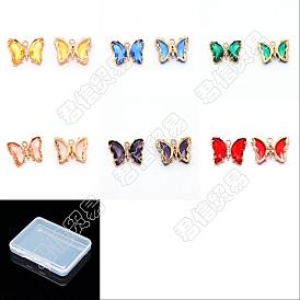 CHGCRAFT 12Pcs 6 Colors Golden Brass Pendants, with Glass Cabochons and Loops, Butterfly