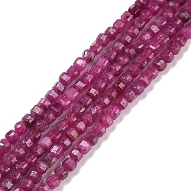 Lab Grown Red Corundum Beads Strands, Faceted, Cube