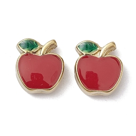 Ion Plating(IP) 304 Stainless Steel Beads, with Enamel, Apple, Real 18K Gold Plated
