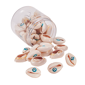 PandaHall Elite Cowrie Shell Beads, with Enamel, No Hole/Undrilled, Evil Eye