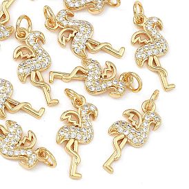 SHEGRACE Brass Micro Pave Cubic Zirconia Pendants, Flamingo Shape Charms, Cadmium Free & Lead Free & Nickel Free